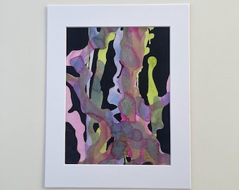 Colorful Abstract Watercolor Painting Original 11x14 White Mat Unframed