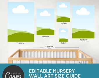 Nursery Wall Art Editable Size Guide, Custom Nursery Wall Decor Size Chart, Wall Art Listing Template, Custom Vertical Wall Art Frame Mockup