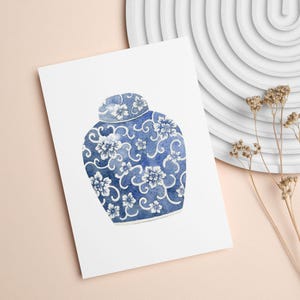 Papelería en blanco, tarjeta imprimible para cualquier ocasión, tarjeta de felicitación descargable con sobre y tarro chinoiserie.