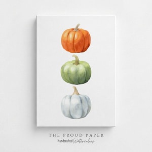 Rustic Watercolor Pumpkins Canvas Print: Fall Thanksgiving Wall Art