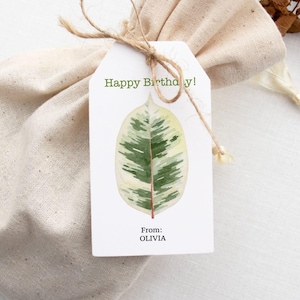 Modèle de toile d'étiquette-cadeau botanique minimaliste modifiable, étiquette volante personnalisable de cadeau de plante en caoutchouc, étiquette volante personnalisée de cadeau de maman de plante