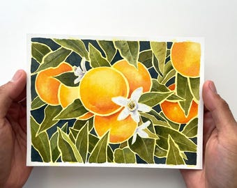 Original Watercolor Painting of Oranges Still Life