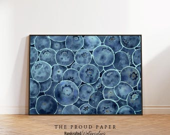 Kitchen Wall Art Print Fruit Still Life Painting Watercolor Blueberries Wall Decor