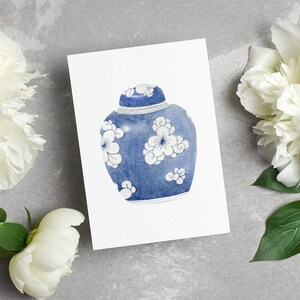 Wenskaart chinoiseriepot, afdrukbaar blanco briefpapier, downloadbare notitiekaart voor elke gelegenheid, gratis envelopsjabloon