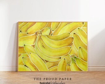 Fruit Still Life Kitchen Wall Art Print Watercolor  Painting Yellow Bananas Wall Decor