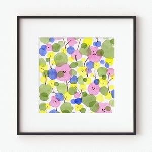 Colorful Abstract Floral Wall Art | Square Maximalist Cottagecore Watercolor Art Print | Instant Download Printable Art