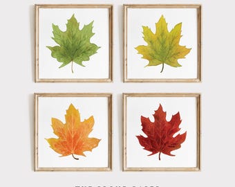 Fall Leaves Art Prints Set of 4, Minimalist Autumn Gallery Wall Decor