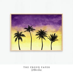 Palm Trees Silhouette Art Print: Coastal Tropical Beach House Wall Decor