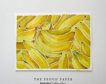 Fruit Still Life Painting Watercolor Yellow Bananas Signed Original