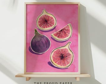 Fruit Still Life Print Food Art Decor Pink Kitchen Wall Art