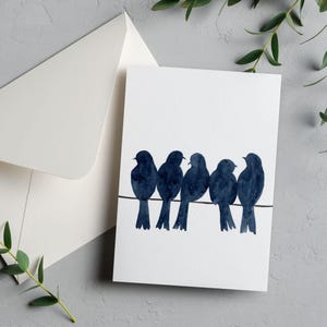 Tarjeta imprimible para amantes de las aves, papelería, tarjeta de felicitación de pájaros azules (descarga instantánea), plantilla de sobre gratis.