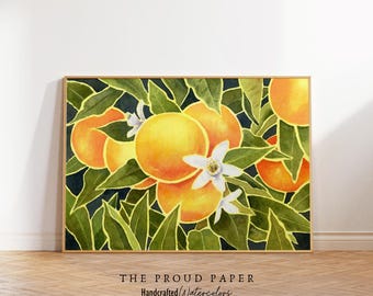 Fruit Still Life Painting Kitchen Wall Art Print Watercolor Oranges Wall Decor