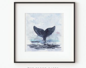 Whale Tail Kids Room Nursery Nautical Coastal Wall Art Print Square