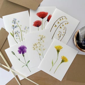 Ensemble de cartes de correspondance vierges aquarelles avec enveloppes, papeterie florale pour toutes les occasions, cartes de remerciement fleurs sauvages A2