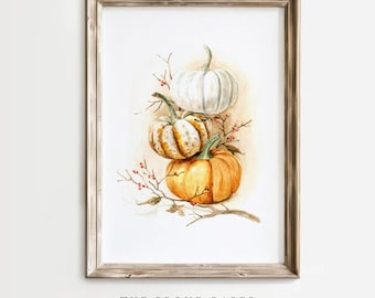 Rustic Pumpkins Art Print, Fall Thanksgiving Wall Decor