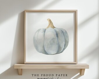 Minimalist White Pumpkin Print, Fall Thanksgiving Wall Art Decor