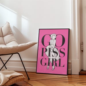 Go Piss Girl Funny Toilet Poster Print, Girl&#39;s Bathroom Wall Art