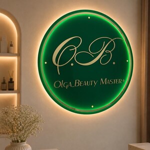 Custom Translucent Green Acrylic Backlit Logo Sign, Luxury Business Branding Wall Decor
