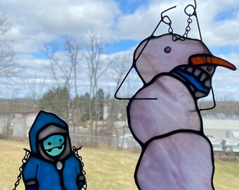 Snowmancer stained glass suncatchers