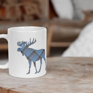 Blue Plaid Moose Mug