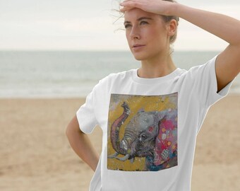 T-shirt squadrata da donna con elefante stravagante