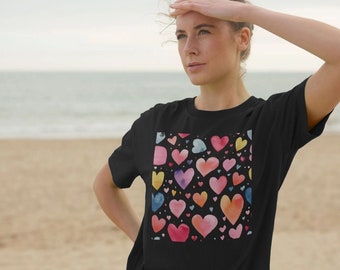 Watercolour Hearts Ladies Boxy Tee