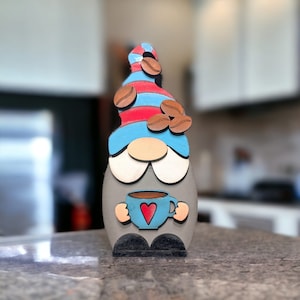 Adorable Coffee Mini Gnome Shelf Sitter - Hand Painted or Unpainted Wood Kit - 2.95 Wide x 6.35 Tall