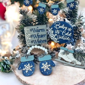 Christmas Tiered Tray | Winter Skating Tier Tray|Tiered Tray Decor Bundle | Winter Tiered Tray Decor| Mittens Tier Tray| Hand Painted or DIY