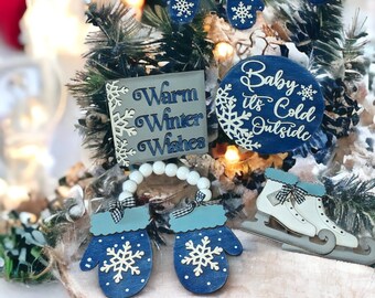 Christmas Tiered Tray | Winter Skating Tier Tray|Tiered Tray Decor Bundle | Winter Tiered Tray Decor| Mittens Tier Tray| Hand Painted or DIY