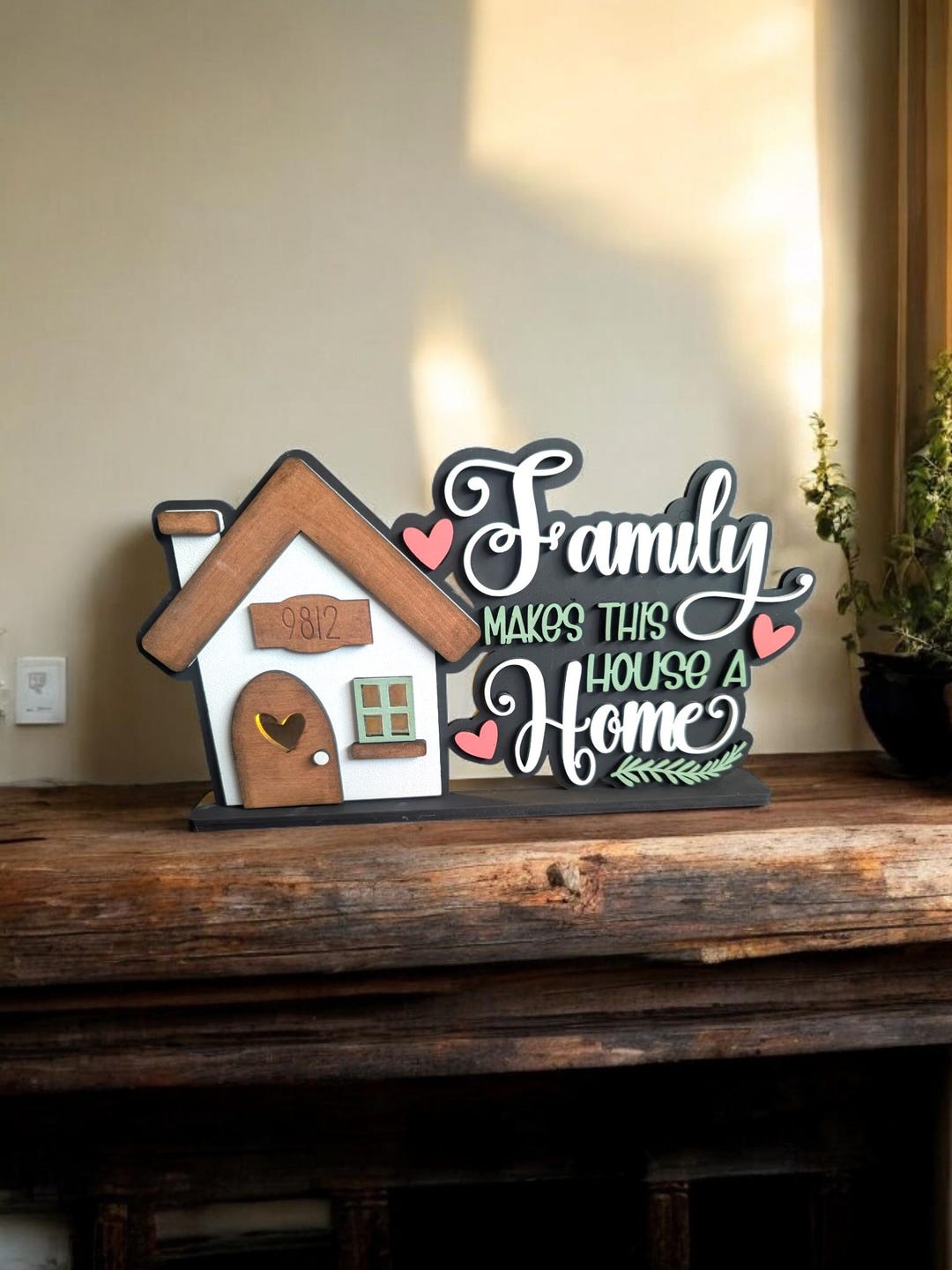 Personalized Family Name Wooden House Sign: 3D Laser Cut Mantel Decor ...