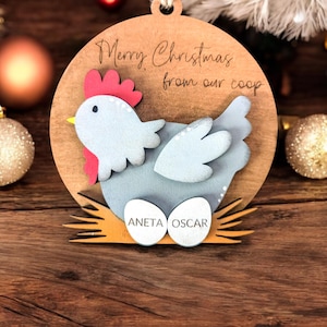 Personalized Chicken Ornament Custom Chicken Nest Ornament Chicken Coop Ornament Chicken Ornaments Wooden Ornament Up to 6 Names