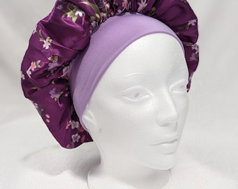 Floral Satin Bonnet with  Band- Bonnet - Soft- Satin -Stylish - light weight-one layer