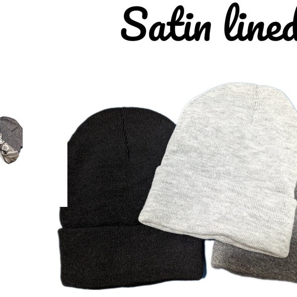 Satin lined beanie-Satin lined Beanie hat- Satin lined toque hat -Satin lined winter hat- retains  moisture- prevents Frizz-winter accessory