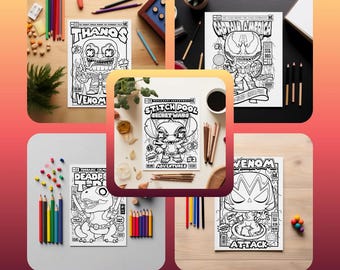 Páginas para colorear de Marvel Mashup: Venom, Deadpool y Stitch (Descarga PDF)