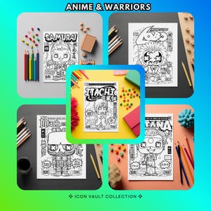 Kleurplaten Anime en Warriors, bundel van 5, manga en stripkunst, Attack on Titan, Itachi, instant digitale download