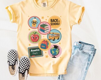 Personalized First Day of School Shirt: Retro Stamp Design, Custom Name