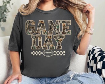 Camo Checkered Football Game Day Shirt, Game Day T-Shirt, Trendy Gameday Football Fan Tee, Camouflage Mom Tshirts, Tis the Season Shirt