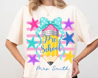 Benutzerdefinierte Zurück zu Schullehrer-Shirt Komfortfarben, personalisierte Lehrer-Team-Shirts, Klassenstufen-T-Shirt, erste zweite dritte vierte fünfte Klasse