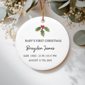 Custom Baby Birth Stats Ornament: Personalized Ceramic Keepsake