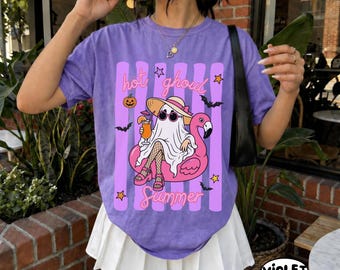 Komfort Colors © Hot Ghoul Sommer Shirt, gruseliges Halloween T-Shirt, Summerween Girl Tee, lustiger Geist Halloween Cocktail