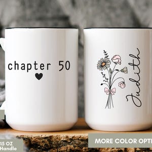 誕生花入りコーヒーマグ、チャプター50バースデーマグ、女性への50歳の誕生日、1976年ヴィンテージカップ、50歳、40歳、30歳の誕生日プレゼント