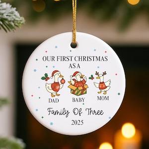 Family Of Three Christmas Ornament, Custom New Family Ornament, Baby&#39;s First Christmas Ornament, Personalized Family Ornament, Family of 3