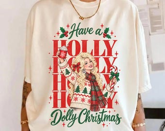 Comfort Colors Have A Holly Dolly Christmas Shirt, Dolly Parton Tshirt, Retro Dolly Christmas T-shirt, Country Music Tee