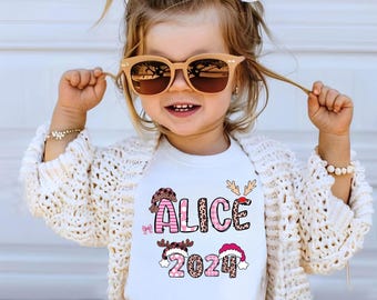 Personalized Christmas Toddler Tee, Girls Holiday Shirt, Custom Name Toddler Shirt, Christmas Gift for Toddler, Girls Christmas Top, Custom