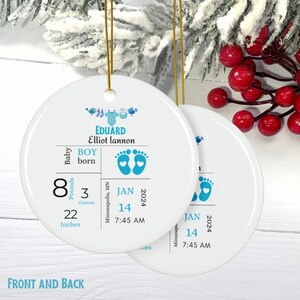 Personalized Birth Announcement Ceramic Ornament - Custom Newborn Baby Birth Stats Keepsake, Baby Shower Gift, Nursery Decor, 2-Side.