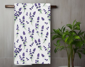 Handdoek met paars lavendelpatroon - Zacht en chique badkamerdecor, premium handdoek met katoenen achterkant, perfecte badkamervernieuwingscadeaus