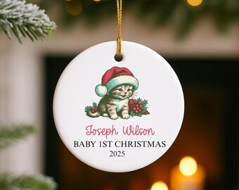 Baby First Christmas Ornament 2025,Personalized First Christmas Ornament Baby Boy Name,Baby Shower Gift, Baby Family Keepsake, 2-Sided Print