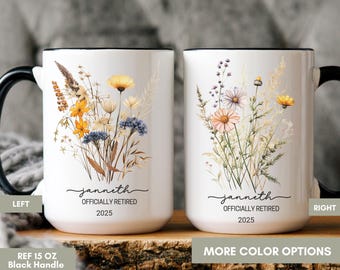 Mug floral retraite, cadeaux de retraite personnalisés pour femme, cadeau de retraite personnalisé pour collègue de travail, tasse officiellement retraitée pour elle