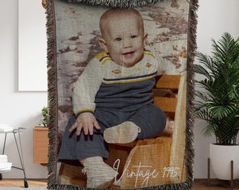CUSTOM Photo Blanket, Personalized Photo Woven Cotton Throw, Custom Blanket with Picture, Blanket For Her