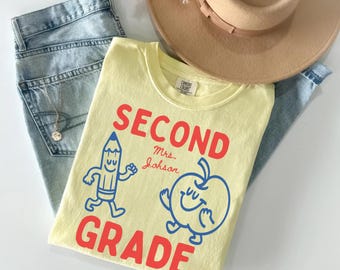 Benutzerdefinierte Zurück zu Schullehrer-Shirt Komfortfarben, personalisierte Lehrer-Team-Shirts, Klassenstufen-T-Shirt, erste zweite dritte vierte fünfte Klasse